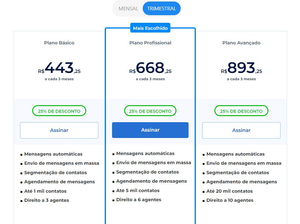 Planos e preços do clickzap